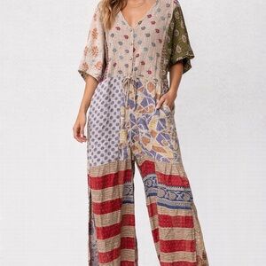 Kantha Patchwork Jumpsuit – Boho Wide Leg